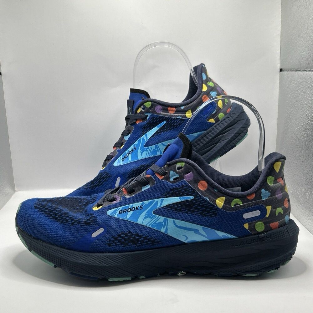 Brooks Launch 9 Shoes Womens Sz 8 Blue Peacoat Yellow Road Running Speed Trainer
